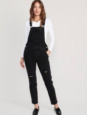 Old Navy Black Distressed Denim Women's Overalls